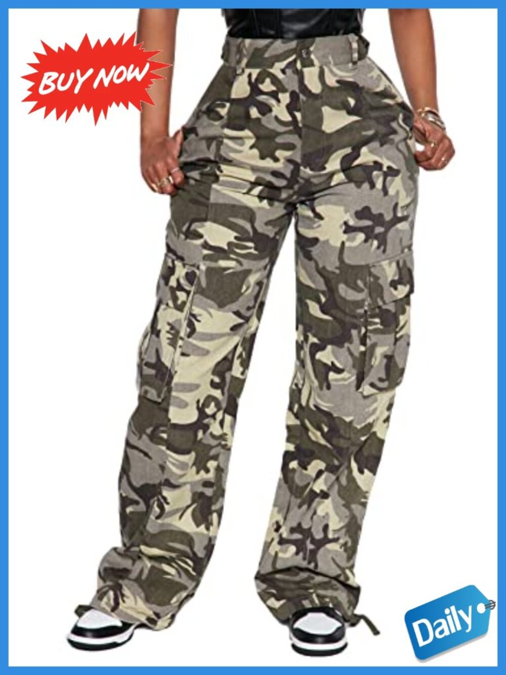 Women's Relaxed Fit High Waist Cargo Pants Polyester Spandex Straight Leg